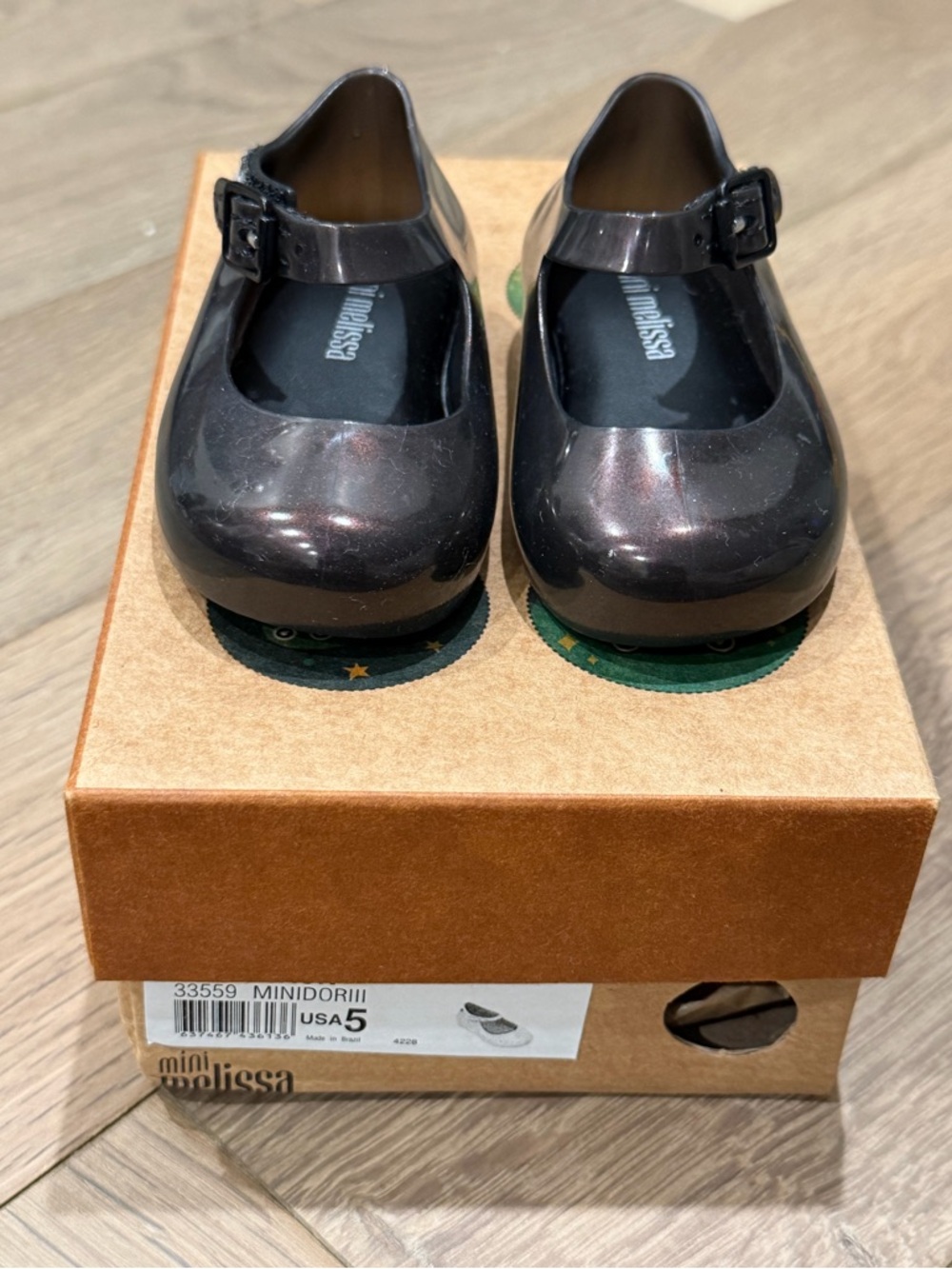 Mini Melissa Girls' Shimmery Black Mary Jane Shoes